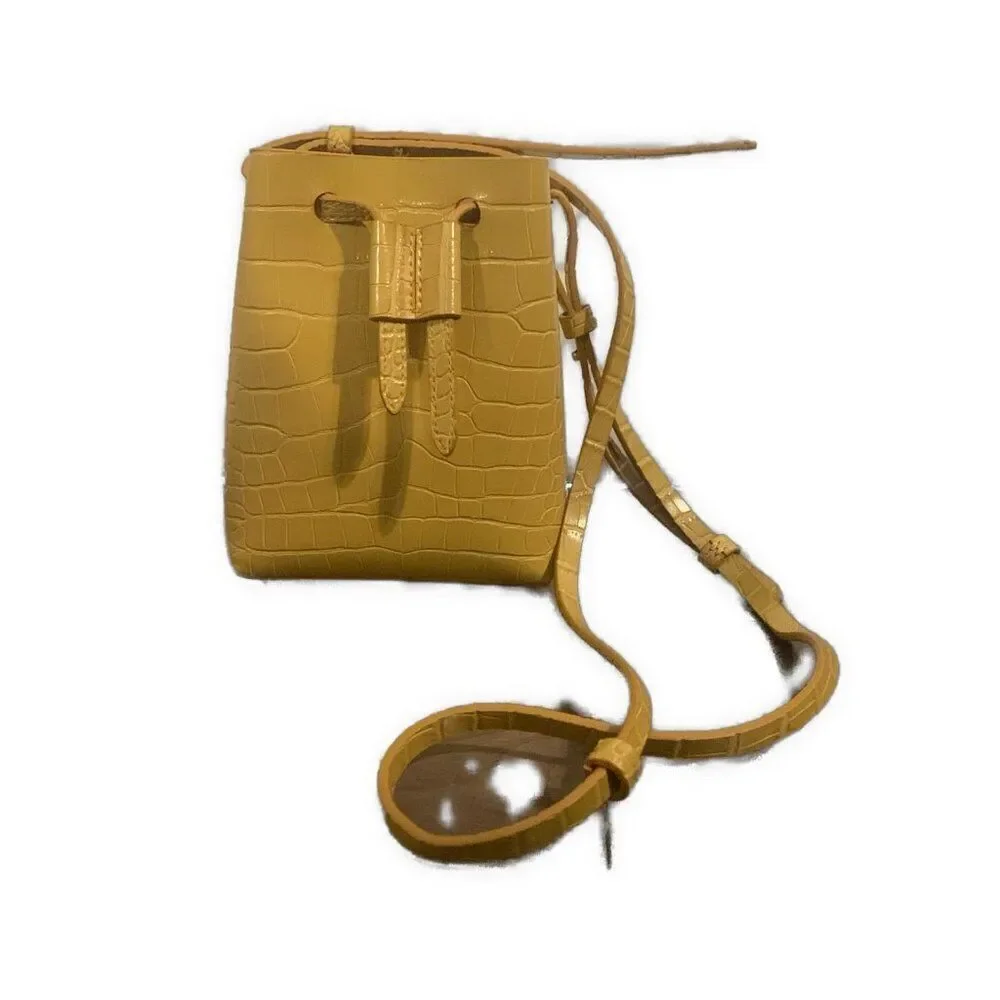 Vegan Faux Alligator Small Solid Mustard Yellow Crossbody Bag